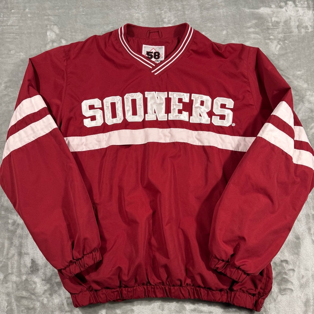 Vintage 58 Sport Oklahoma OU Sooners Embroidered Lined Pullover Jacket XL